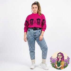 VTG Brass Plum Pink Black M 100% Cotton Knit Striped Sweater Boho Grunge Mood